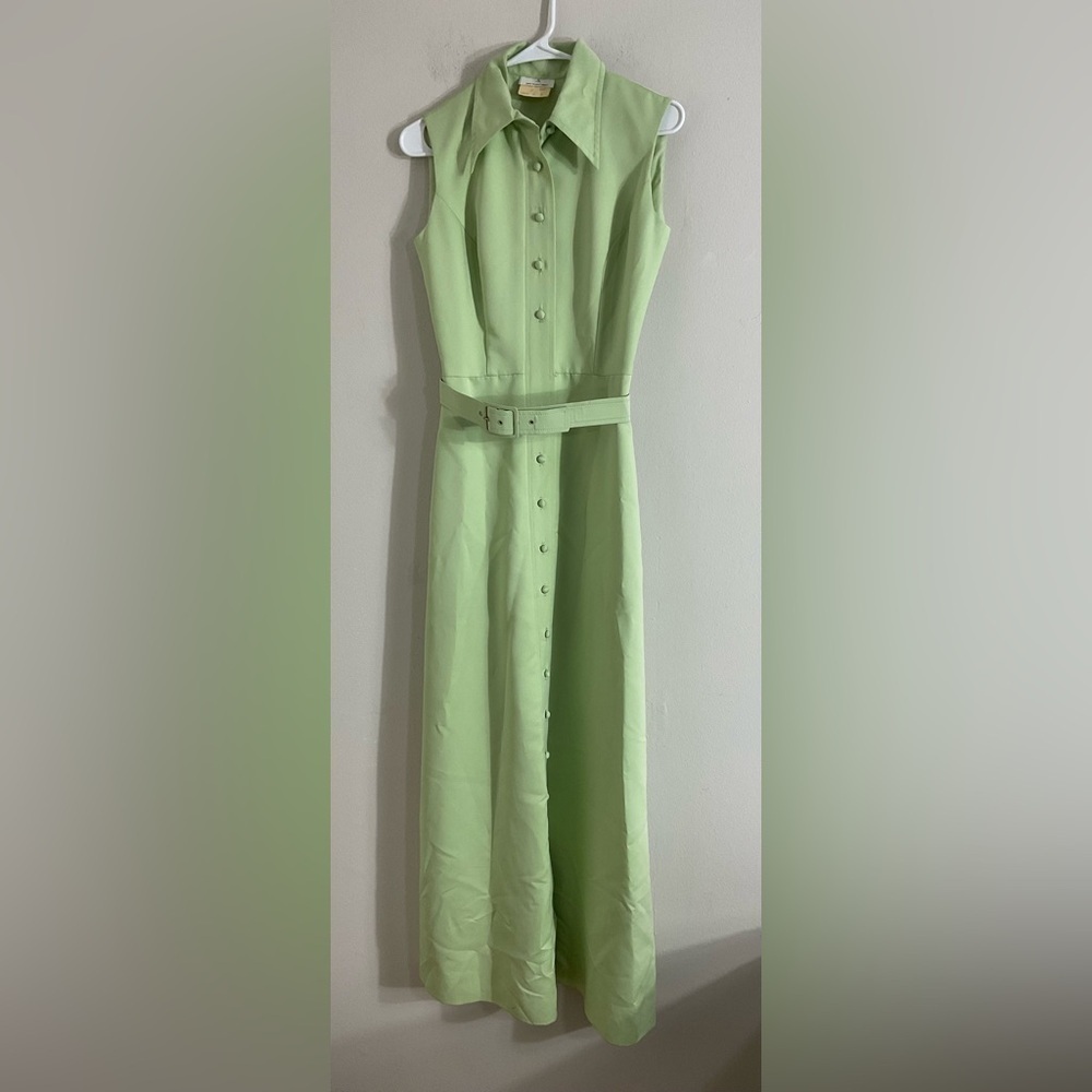 vintage pistaccio green sleeveless midi dress size 8 sage retro utility boho